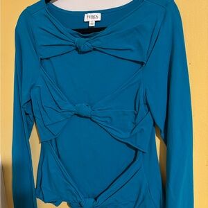 Teal Bow-Accent Women's Top